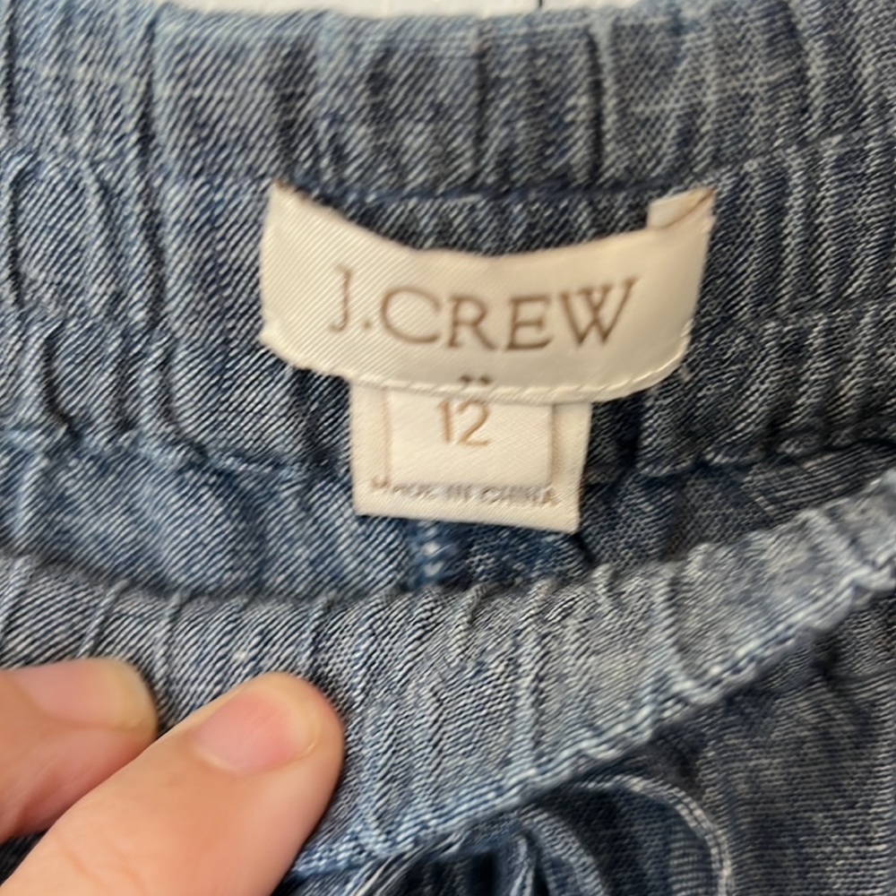 J. Crew ankle light denim chambray pants. Sz 12. Tapered leg. Elastic waist. - Picture 5 of 7